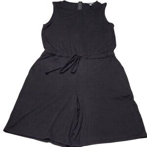 Eileen Fisher Fine Tencel Jersey Crew Neck Shorts Jumpsuit Size XXS Black Pocket